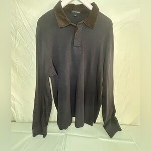 Lands' End Men's Dark Blue with corduroy brown collar Polo/Rugby  XL